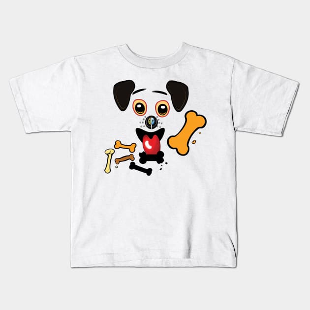 Cute Puppy Face and Dog Bones Kids T-Shirt by Angelic Gangster